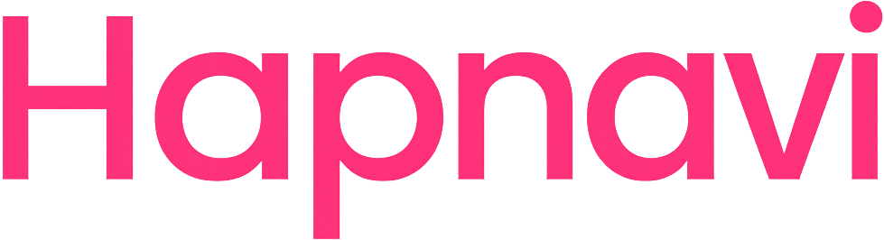 Hapnaviのロゴ。ローズピンクのモダンなロゴで、夜の大人の雰囲気を演出。